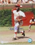 Bob Gibson Autographed/Hand Signed St. Louis Cardinals 8x10 Photo (White Jersey, Pitching)