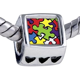 Gold Word Autism Photo Heart European Charm Bead Bracelets - Pandora & Bracelet Compatible