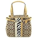 Coach Signature Zebra Stripe Book Bag Purse Tote 13993 Khaki Buckin