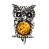 Sterling Silver Honey Amber Smart Owl Pin