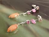Image of Fashion earrings 761 pink and orange drops on silver colour metal