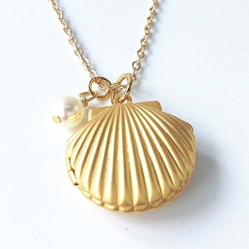 little mermaid necklace, sea shell necklace, shell locket