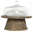 Hand Woven Grey Brown Willow Pastry Pedestal with Glass Base and Cover 11.5"D 6"H