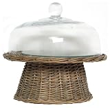 Hand Woven Grey Brown Willow Pastry Pedestal with Glass Base and Cover 11.5"D 6"H