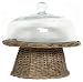 Hand Woven Grey Brown Willow Pastry Pedestal with Glass Base and Cover 11.5"D 6"H