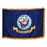 Indoor Navy 3x5 Nylon Flag with Indoor Pole Hem and Fringe