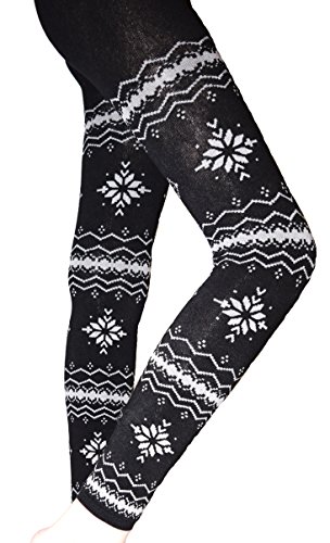 Lace Poet Thick Warm Snowflake Nordic Sweater Pants/Leggings ,Size: XS-L, black