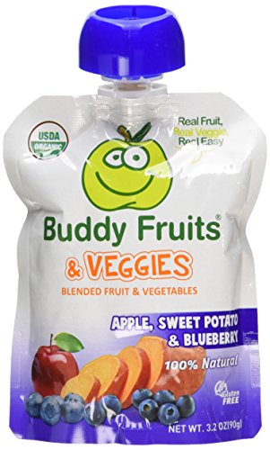 Buddy Fruits & Veggies 12 Pack Squeezable Fruit and Veggies Pouches 3.2oz - Apple, Sweet Potato and Blueberry