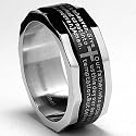 Two Tone Stainless Steel Ring with Lords Paryer and Cross Design Sizes 8 to 12