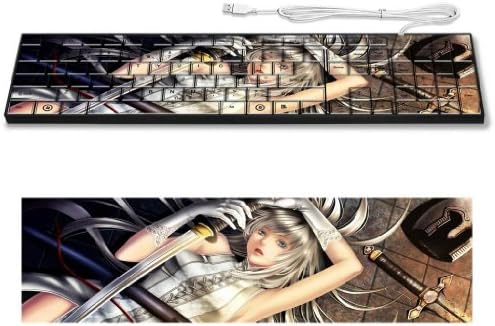 White Haired Anime Girl Sword Keyboard Customized Made to Order Support Ready 16 7/8 inch (430mm) x 4 7/8 inch (125mm) x 15/16 inch (25mm) High Quality Liil Key board Boards desktop laptop Key_board comfortable computer accessories cute gaming gear