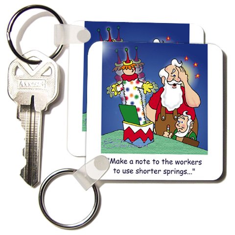 Larry Miller Cartoon about Santa Working on Toys for Christmas - Set Of 4 Key Chains