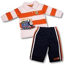 Nanette Infant Boys Orange And White Striped Shirt Set ~ Thomas The Train