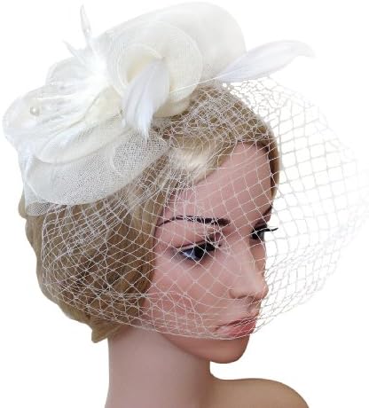 Fascinator Hat With Pearl and Feather On Clip And Brooch
