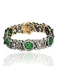 Diamond Pave Jade Carved Bangle 18kt Yellow Gold Bracelet Silver Designer Jewelry