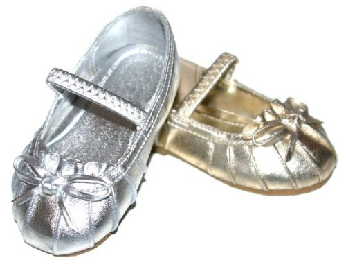 Infant Girls Metallic Mary Janes Flats Pink Silver or Gold Baby Crib Shoes