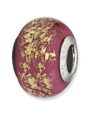 Sterling Silver s Dark Pink W/gold Foil Ceramic Bead by Reflection Beads, Best Quality Free Gift Box Satisfaction Guaranteed