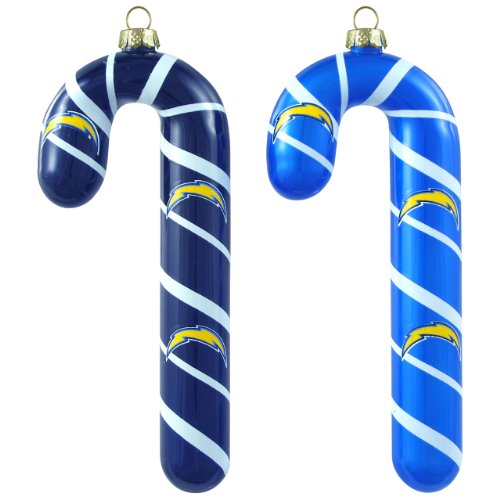 NFL San Diego Chargers Blown Glass Candy Cane Ornament Set