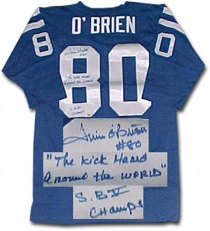 Jim O'Brien Baltimore Colts Autographed Throwback Jersey with Inscription