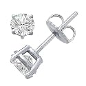 Sterling Silver .925 Cubic Zirconia Stud Earrings Set in Basket Settings, 1.00 Carat Total Total Weight, Half a Carat Each White Cubic Zirconia Stone