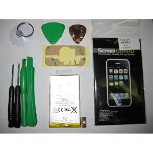 Apple Iphone Replacement Battery for Iphone 3g 1600mah + 7 Opening Repair Tools + Mirror Screen Protector + 3m Adhesives (10 Piece Kit)