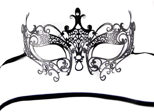 Renineic Venetian Halloween Laser Cut Metal Pretty Masquerade Mask with Crystals