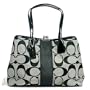 Coach Signature Stripe Framed Business Bat Satchell Black