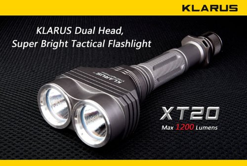  Klarus XT20 Tactical Light, Twin Head, 1200 Lumens, 4 X CR123A 