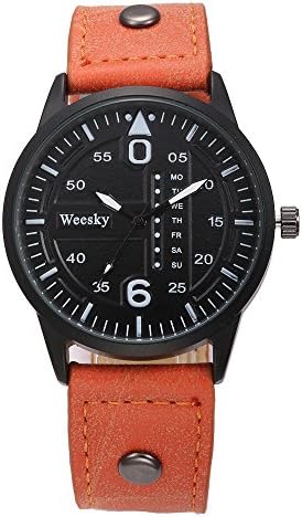 Coo Watches Unisex Business Leisure PU Leather Band Quartz Wrist Watches for Women and Men- Orange