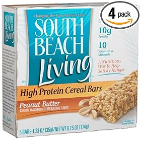 South Beach Living High Protein Cereal Bars, Peanut Butter, 5-Count Bars (Pack of 4)