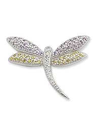 Genuine .925 Sterling Silver Yellow & Clear CZ Dragonfly Pin. 100% Satisfaction Guaranteed.