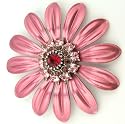 Raspberry Sorbet Colored Flower with Pink Red & Amber Colored Crystal Brooch Pin
