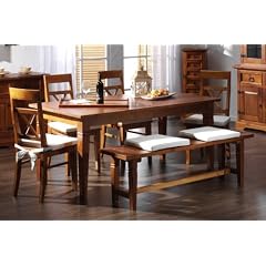 Essgruppe Set 4 St�hle + Sitzbank 180cm Glory braun massiv Pinie