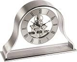 Glass Fronted Napoleon Shaped 17 cm Silver Finish Skeleton Mantle Clock by LC Designs