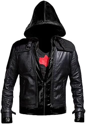Batman Arkham Knight Hooded Leather Jacket + Vest 2 in 1 - Best Seller (Black (XX-Small))