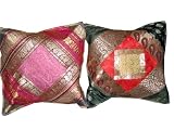 2 Vintage Silk Pillow Shams Pink Red Vintage Silk Sari Paisley Brocade Toss Pillow Case