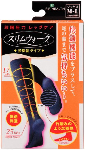 スリムウォーク 多機能タイプ ソックス ブラック 凸凹編み M-L