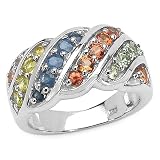 1.40 Carat Genuine Multi Sapphire .925 Silver Ring