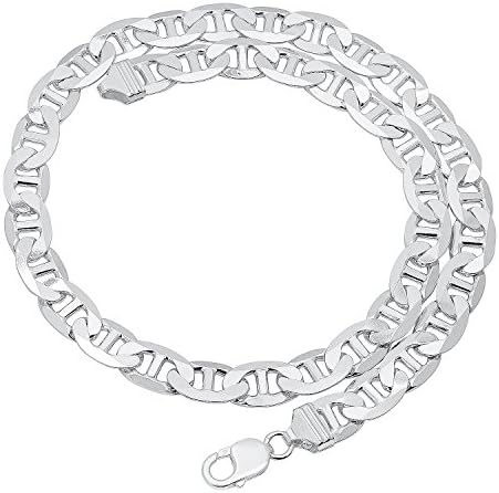 Men's 11.5mm Solid 925 Sterling Silver Mariner Link Chain Necklace, 30"