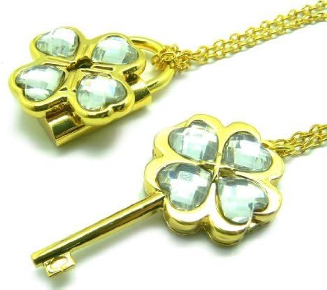CTMWEB Japanese Anime My Guardian Characters - Shugo Chara! Cosplay Accessory - Golden Necklace with White Gem Stone Key / Lock Pendant 1st Version by CTMWEB