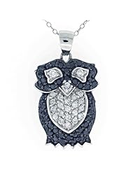 925 Sterling Silver BLACK & WHITE cubic zirconia OWL pendant 18 inch Cable Chain Rhodium Plated Gift boxes