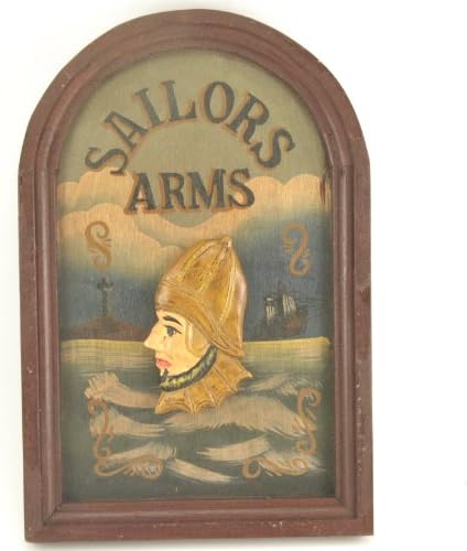 Wooden Sailors Arms Pub Sign Plaque, 11-inch, Nautical Wall Art, Red