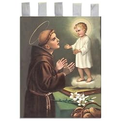 Church Banner - Saint Anthony - Cotton Canvas with Archival Inks and UV Coating - Border Rings for Rod Hanging. Print Size 24"x36"