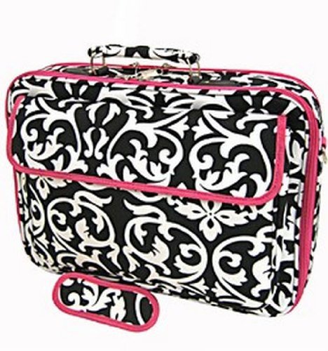 World Traveler Damask Print 17-inch Laptop Bag, Black and White with Pink Trim