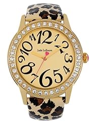 Womens Leopard Pattern Leather Strap Gold Dial Watch Jade LeBaum - JB202758G