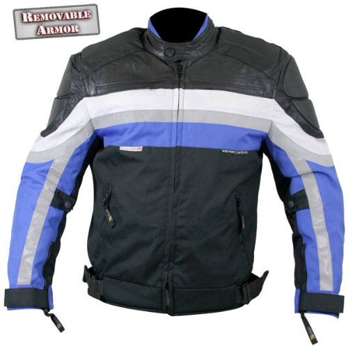 Men's Armored Motorcycle Black & Blue Cordura With Leather Trim Jackets - Size : 4XL