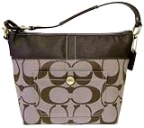 AUTHENTIC COACH SIGNATURE STRIPE MEDIUM SHOULDER BAG 11957 (Khaki/Mahogany)
