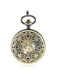 Tirio antique brass plating carving Hollow Skeleton Hand Wind Mechanical Pocket Watch