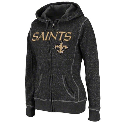 NFL Women's New Orleans Saints Deep Post Long Sleeve Fullzip Marled Fleece Hoody (Charcoal Marled/White, Medium)