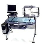 Computer Desk With Blue Glass By Leda Home Furnishing