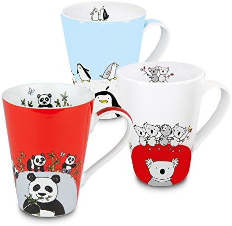 Konitz Waechtersbach Globetrotter White/Blue/Red Porcelain Panda/Koala/Penguin Mugs (Pack of 3)